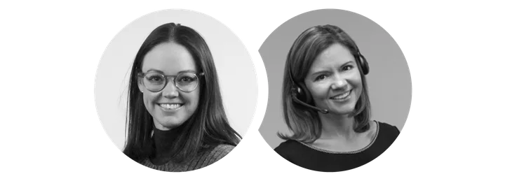 Headshots of two people smiling