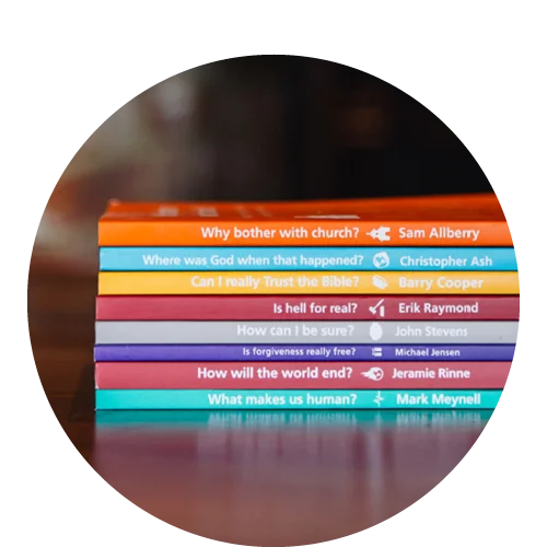 Stack of books in the Questions Christians Ask books