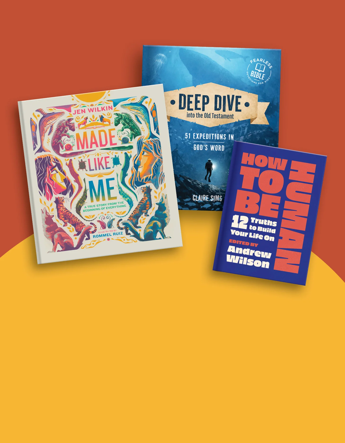 Graphic featuring several books like Made Like Me, Deep Dive, How to Be Human